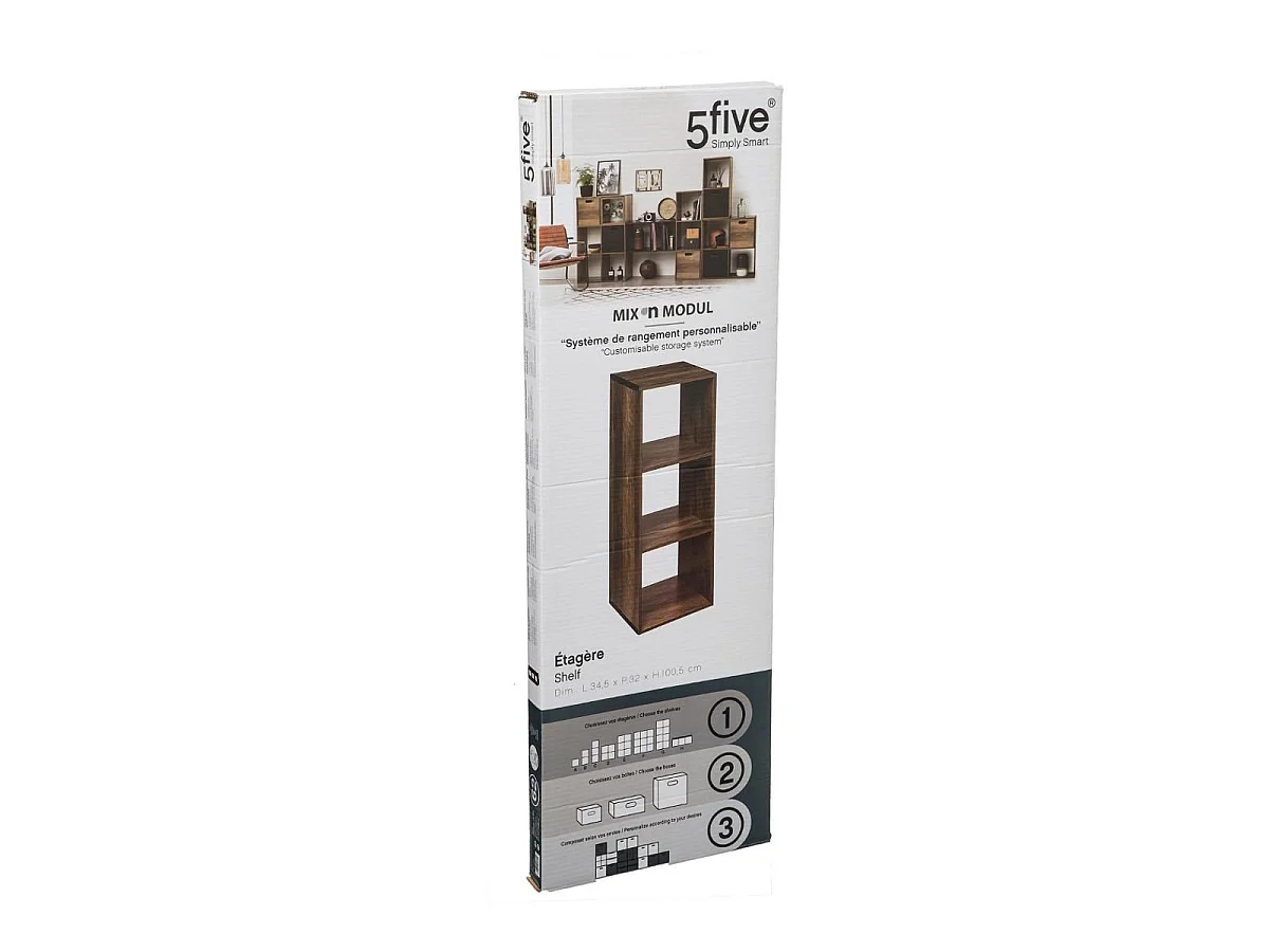 Meuble Étagère 3 cases de rangement effet bois foncé style Industriel H 100.5 cm