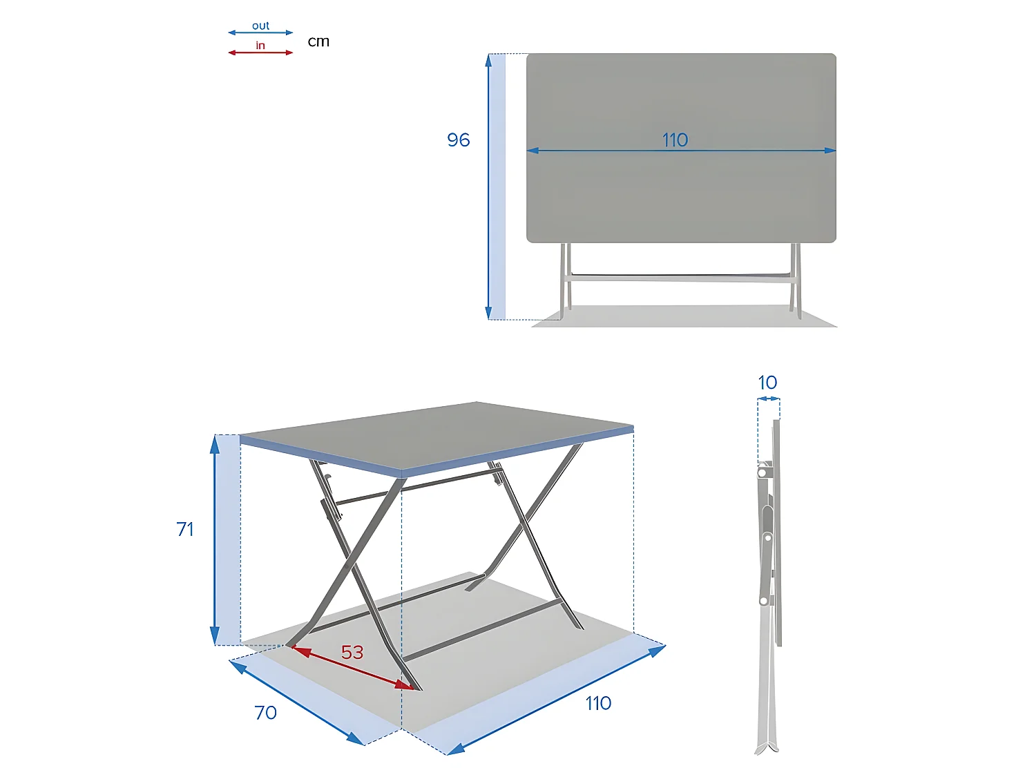 Table rectangulaire pliante Greensboro 4p bleu canard Hespéride