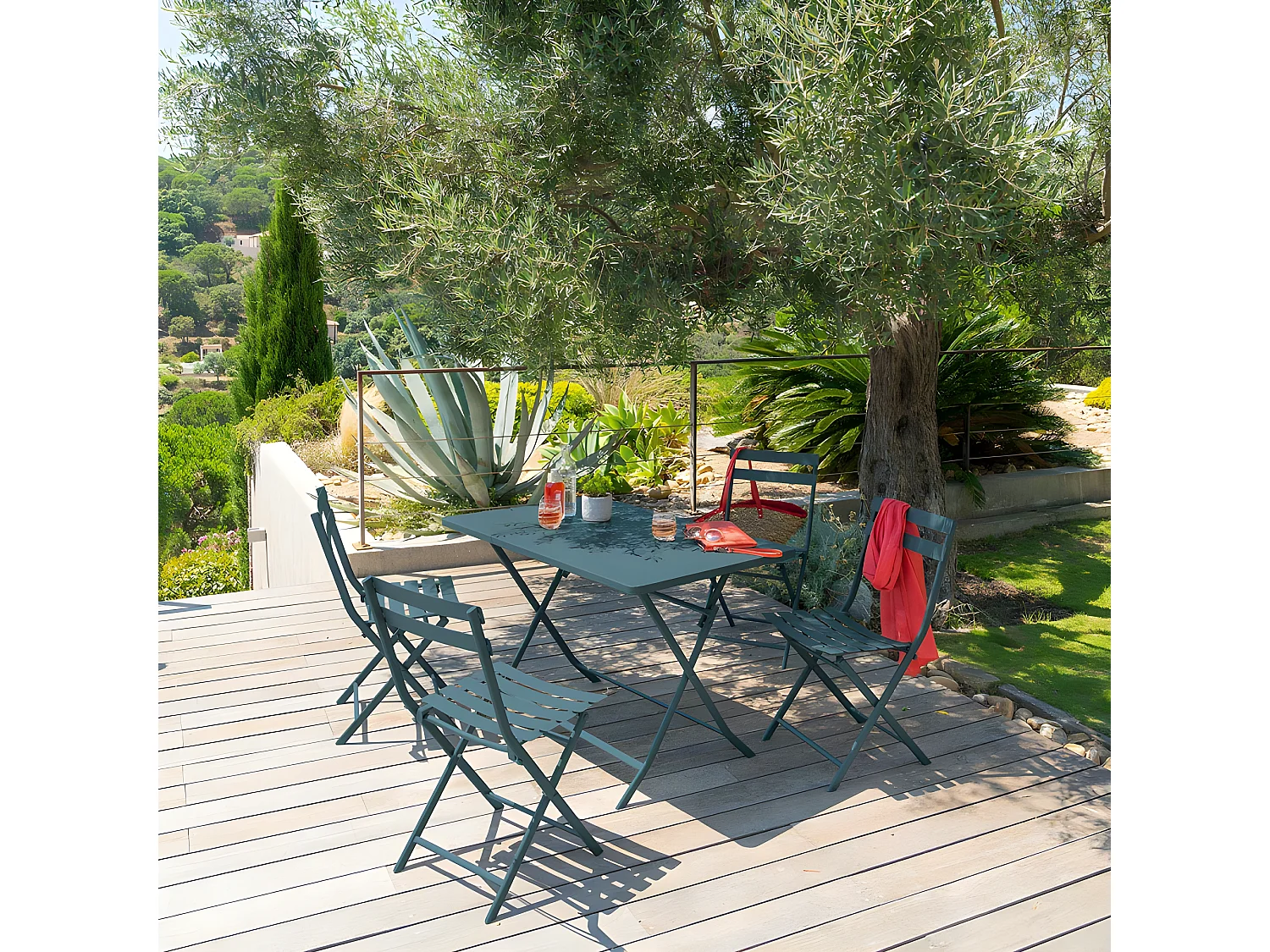 Table rectangulaire pliante Greensboro 4p bleu canard Hespéride