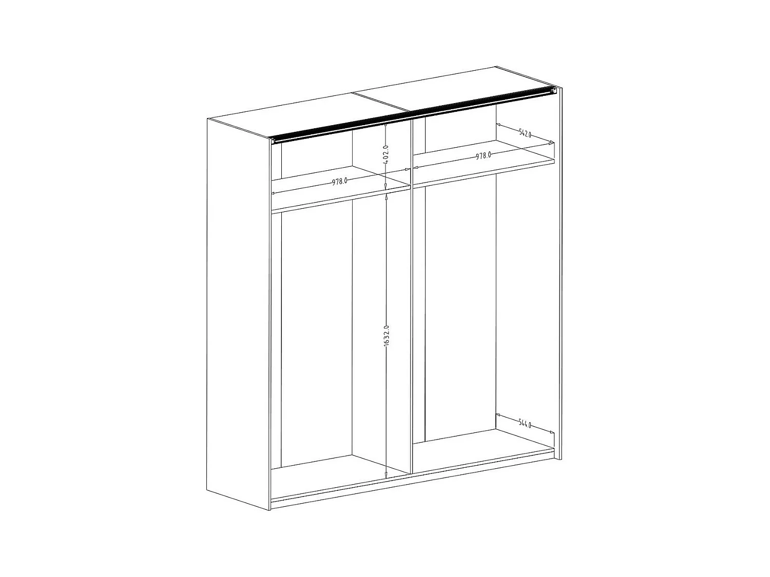 Kleiderschrank 200cm. 2 Schiebetüren mit Spiegeln in hell Eichenfarbe und Schwarz. Kollektion FOX