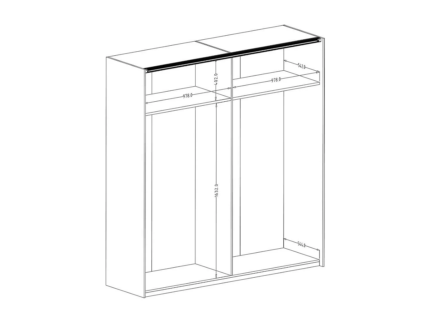 Armoire 200cm. 2 portes coulissantes avec miroirs couleur chêne clair et noir. Collection FOX