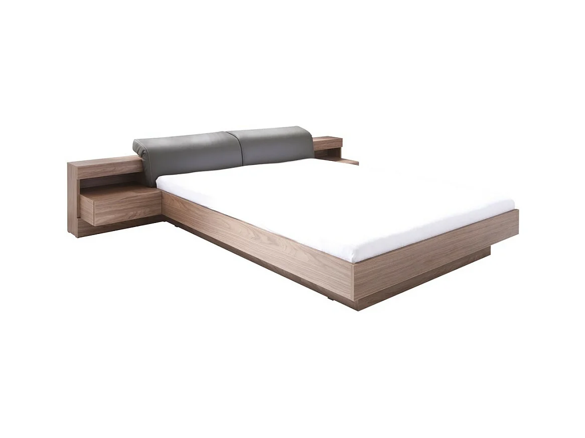 Lit coffre RENATO 160x200 avec sommier et chevets à LED coloris walnut