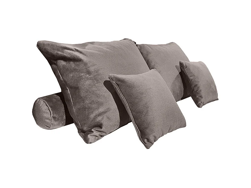 Set 6 coussins décoratifs pour lit velours taupe 3 tailles - BRANDON