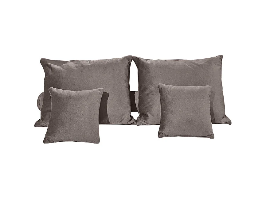 Set 6 coussins décoratifs pour lit velours taupe 3 tailles - BRANDON