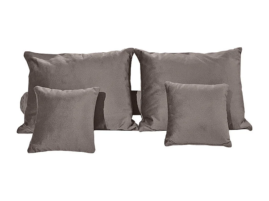 Set 6 coussins décoratifs pour lit velours taupe 3 tailles - BRANDON