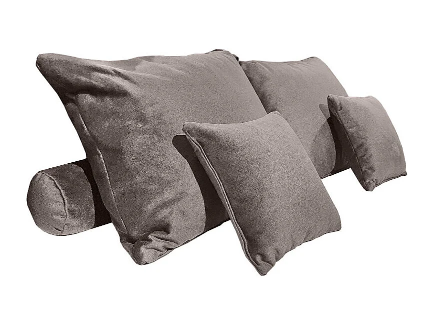 Set 6 coussins décoratifs pour lit velours taupe 3 tailles - BRANDON