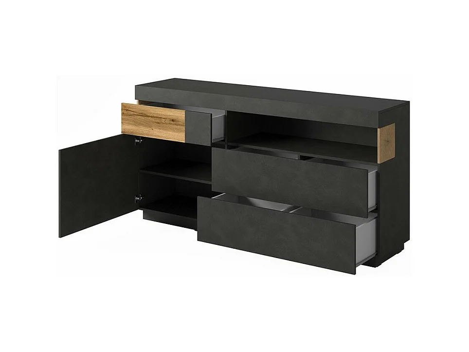 Buffet collection KILES 170cm, LED intégré. Coloris gris anthracite et chêne. Style design