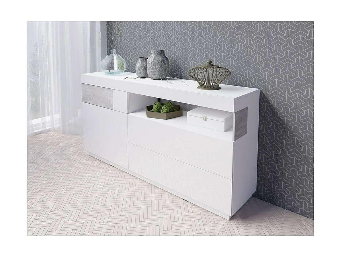 Buffet collectie KILES 170cm, ingebouwde LED. Kleur wit en grijs. Design stijl.