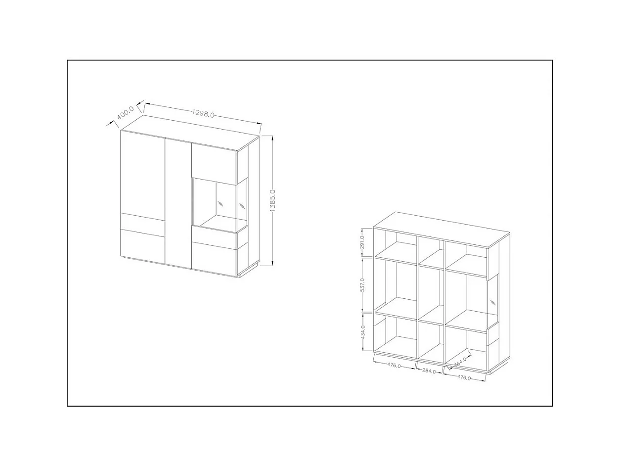 Hochschrank KILES mit drei Türen und LED. Farbe Anthrazitgrau und Eiche. Design-Stil.