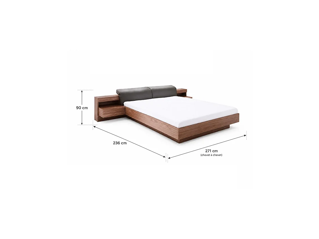 Letto 160x200 RENATO colore noce con doghe e comodini con LED integrati