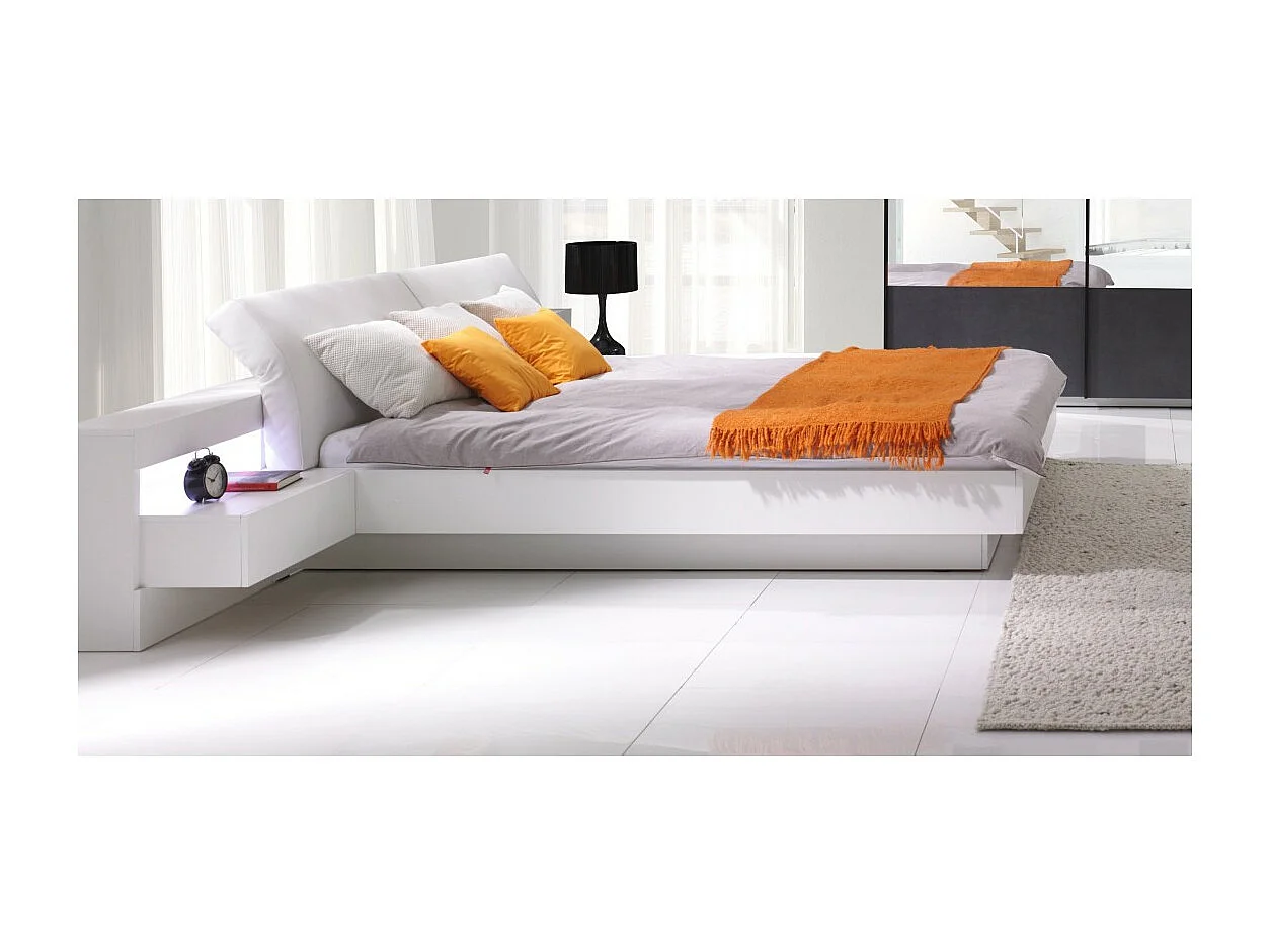 Lit RENATO 160x200 avec sommier et chevets à LED intégrés coloris blanc