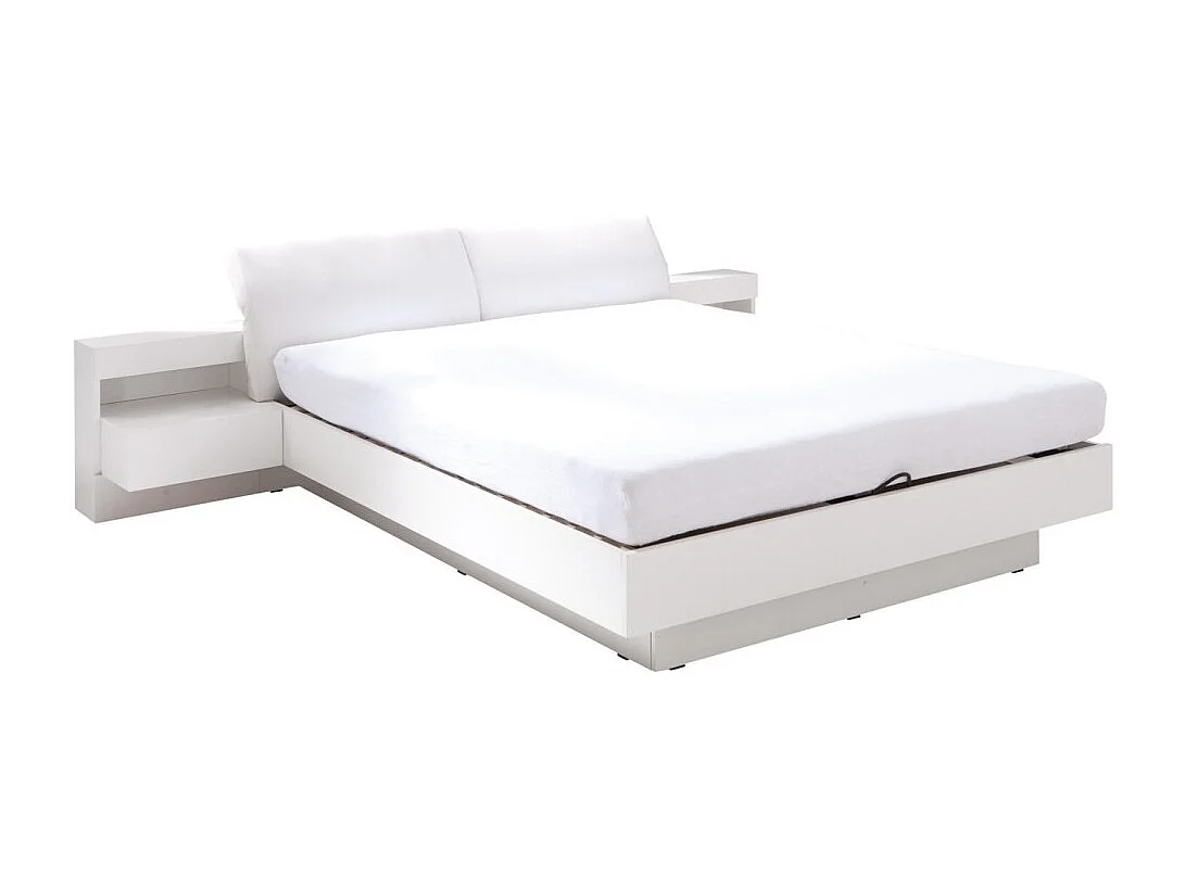 Bed met lattenbodem 180x200 cm RENATO in witte kleur met ingebouwd nachtkastje met LED – 291 x 90 x 236 cm