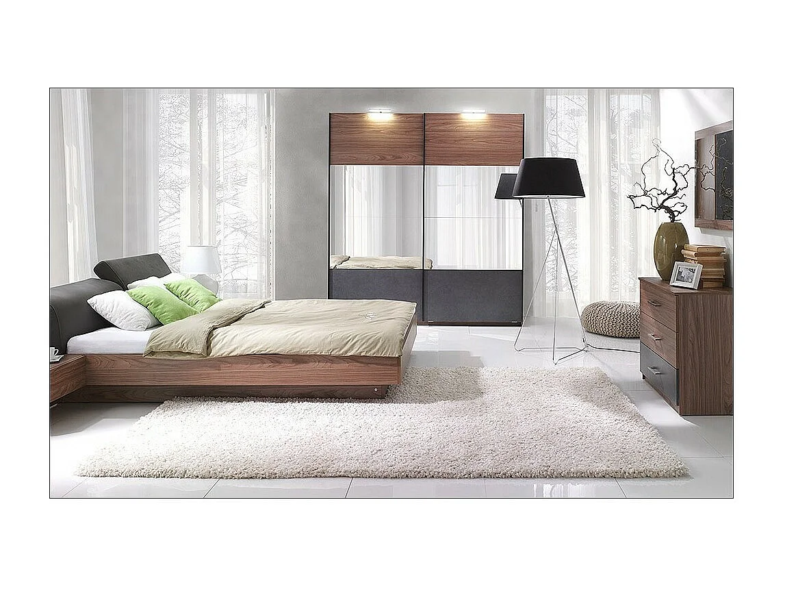 Letto king size 180x200 colore noce RENATO con rete e comodini integrati