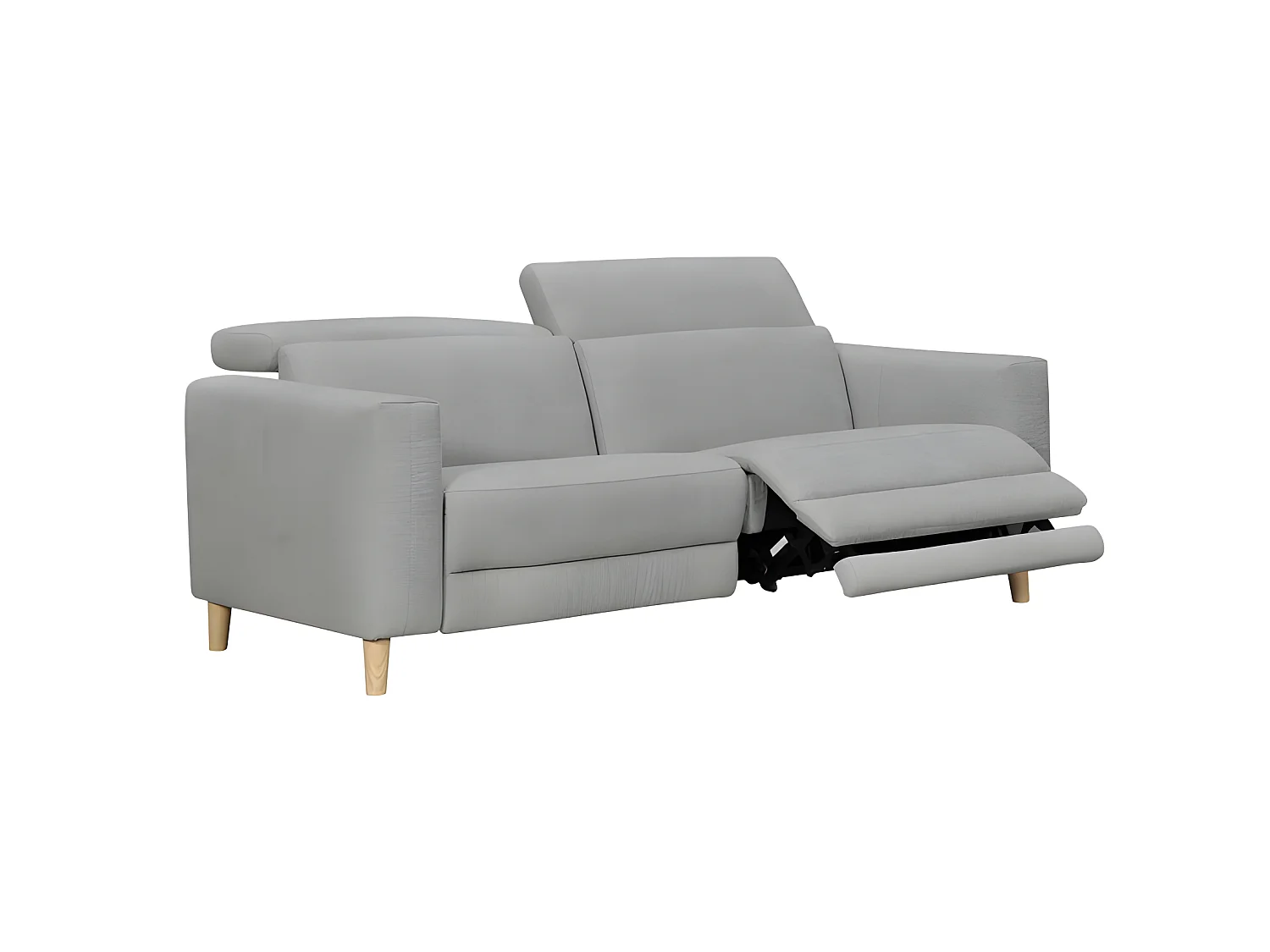 Canapé relaxation 2.5 places en tissu gris et pieds bois - POLO