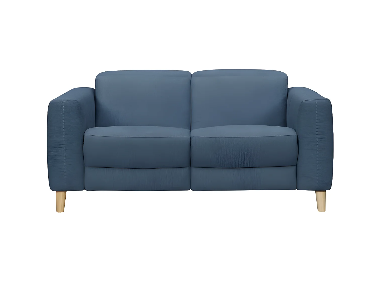 Canapé relaxation 2 places en tissu bleu et pieds bois - POLO