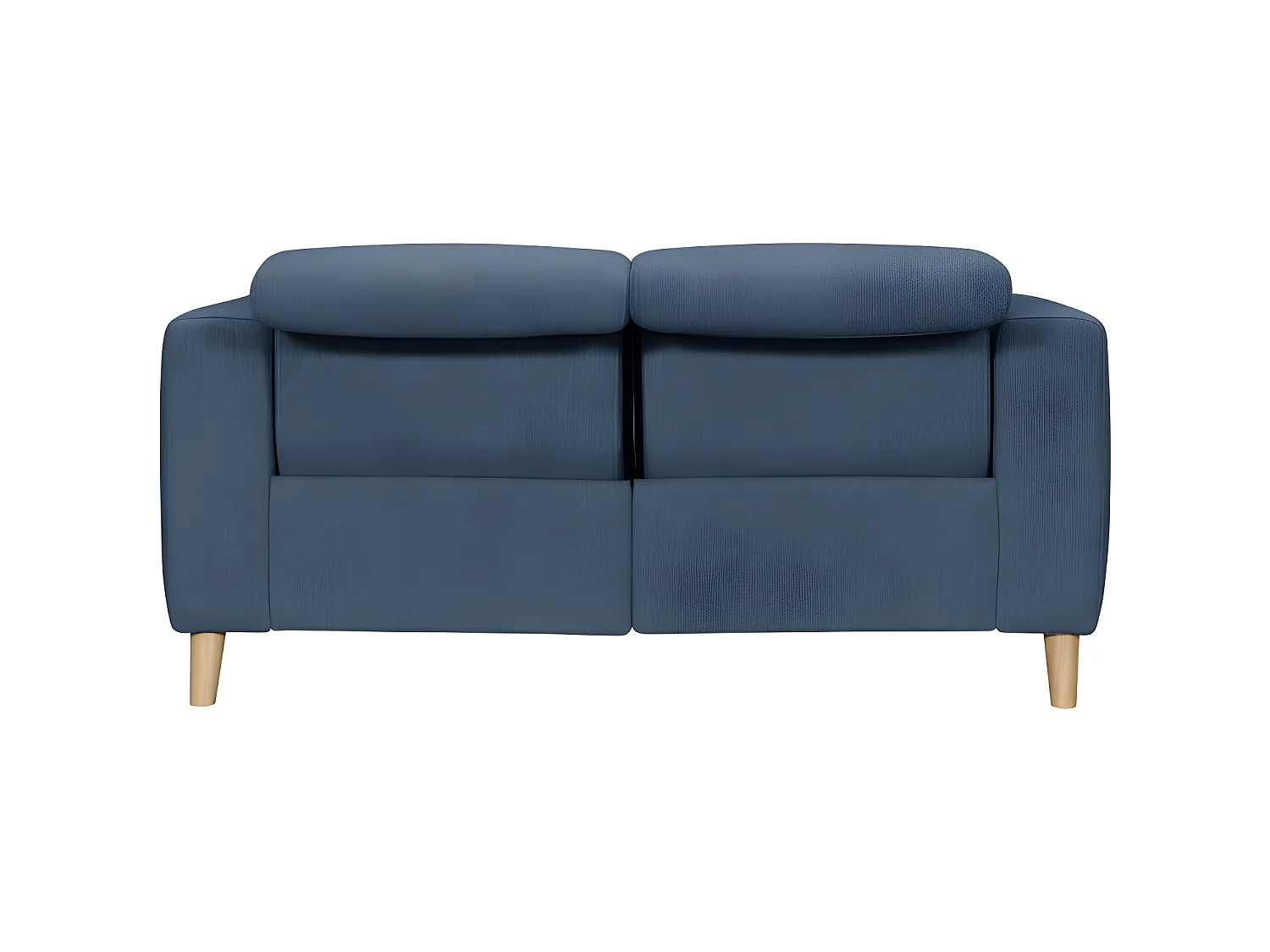 Canapé relaxation 2 places en tissu bleu et pieds bois - POLO