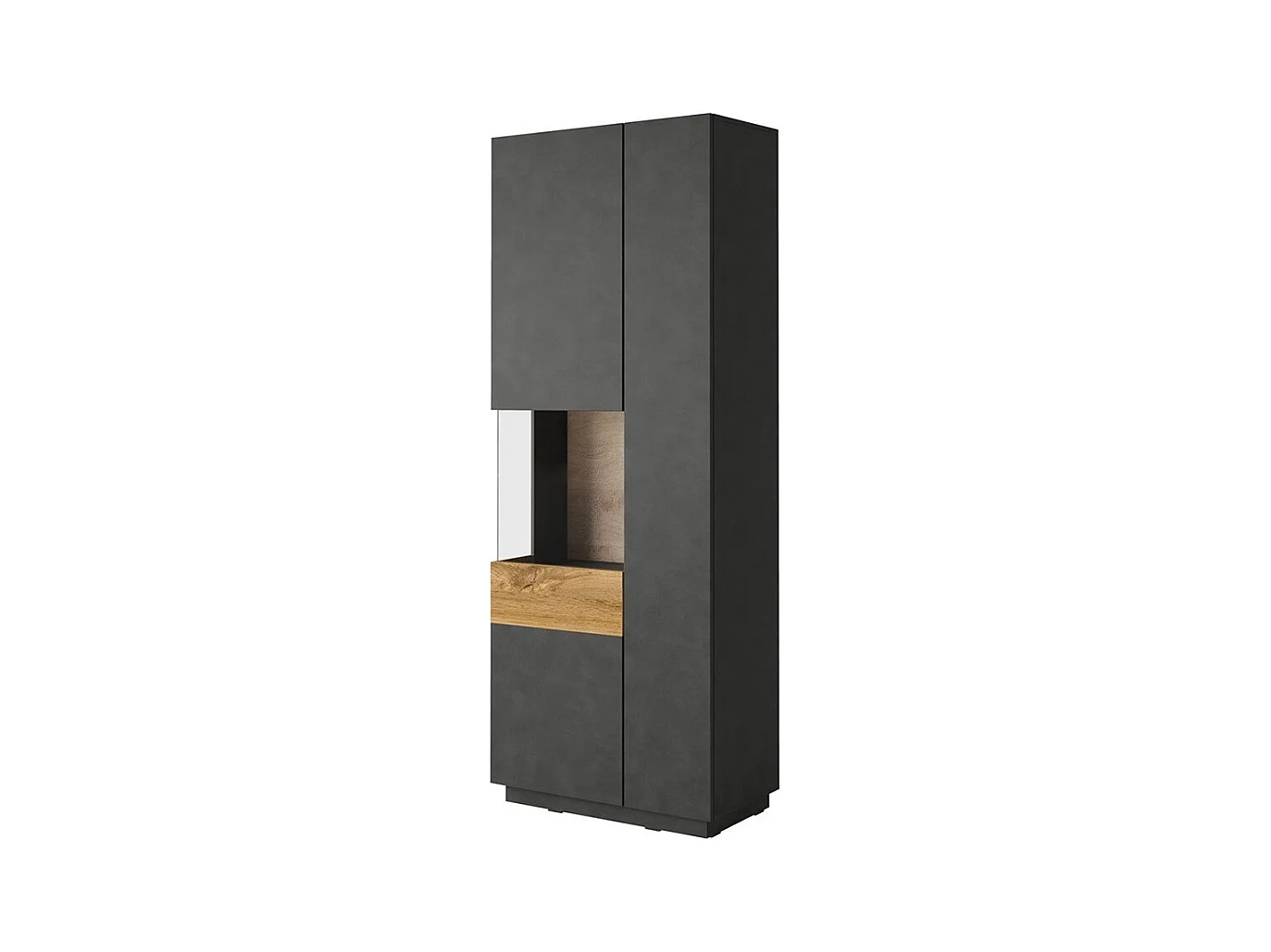 Vitrine, bibliothèque, vaisselier KILES coloris gris anthracite et chêne. Modèle vitrine gauche.