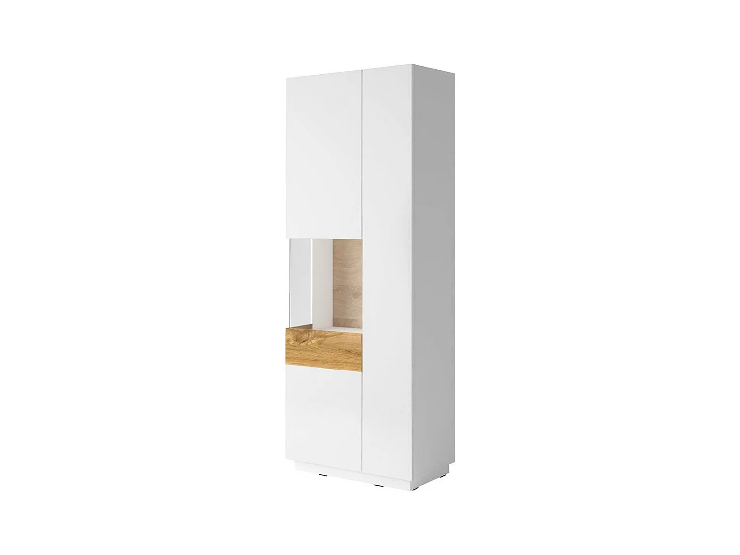 Vitrine, bibliothèque, vaisselier KILES coloris gris blanc et chêne. Modèle vitrine gauche. LED intégrée