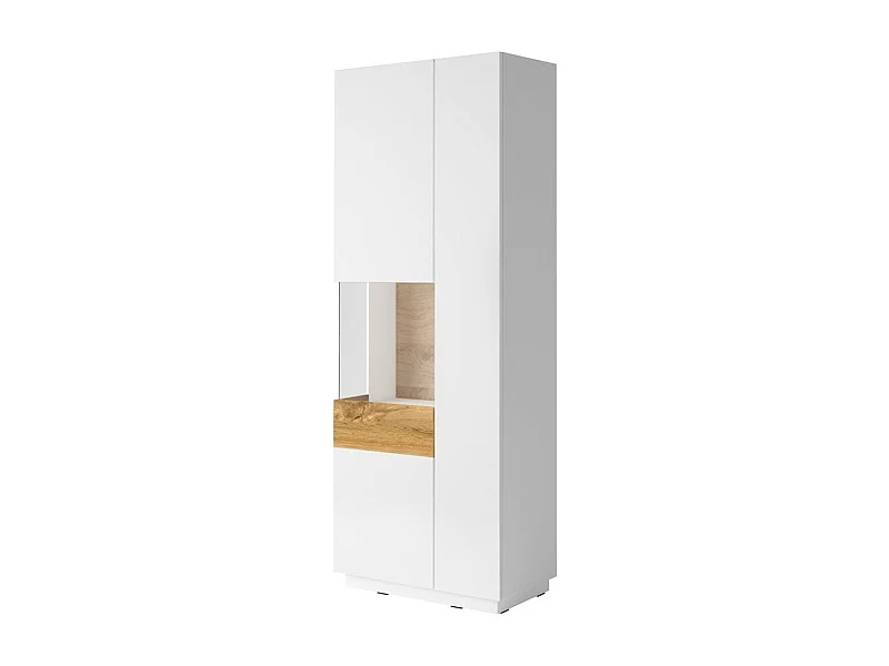 Vitrine, bibliothèque, vaisselier KILES coloris gris blanc et chêne. Modèle vitrine gauche. LED intégrée