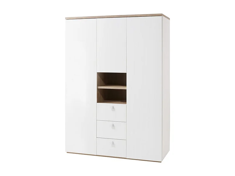 Armoire 3 portes 3 tiroirs 2 niches décor bois blanc laqué - GABRIEL
