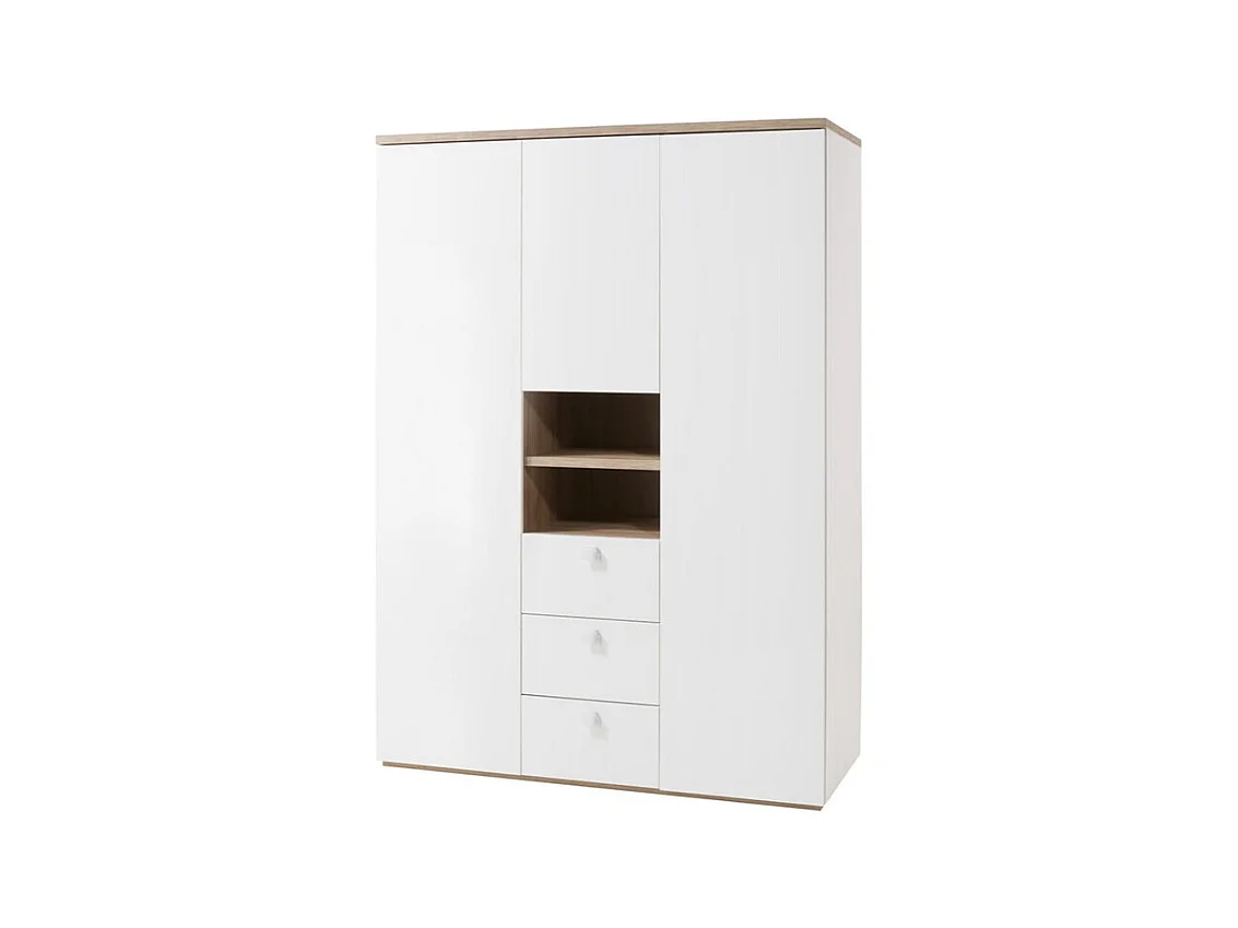 Armoire 3 portes 3 tiroirs 2 niches décor bois blanc laqué - GABRIEL