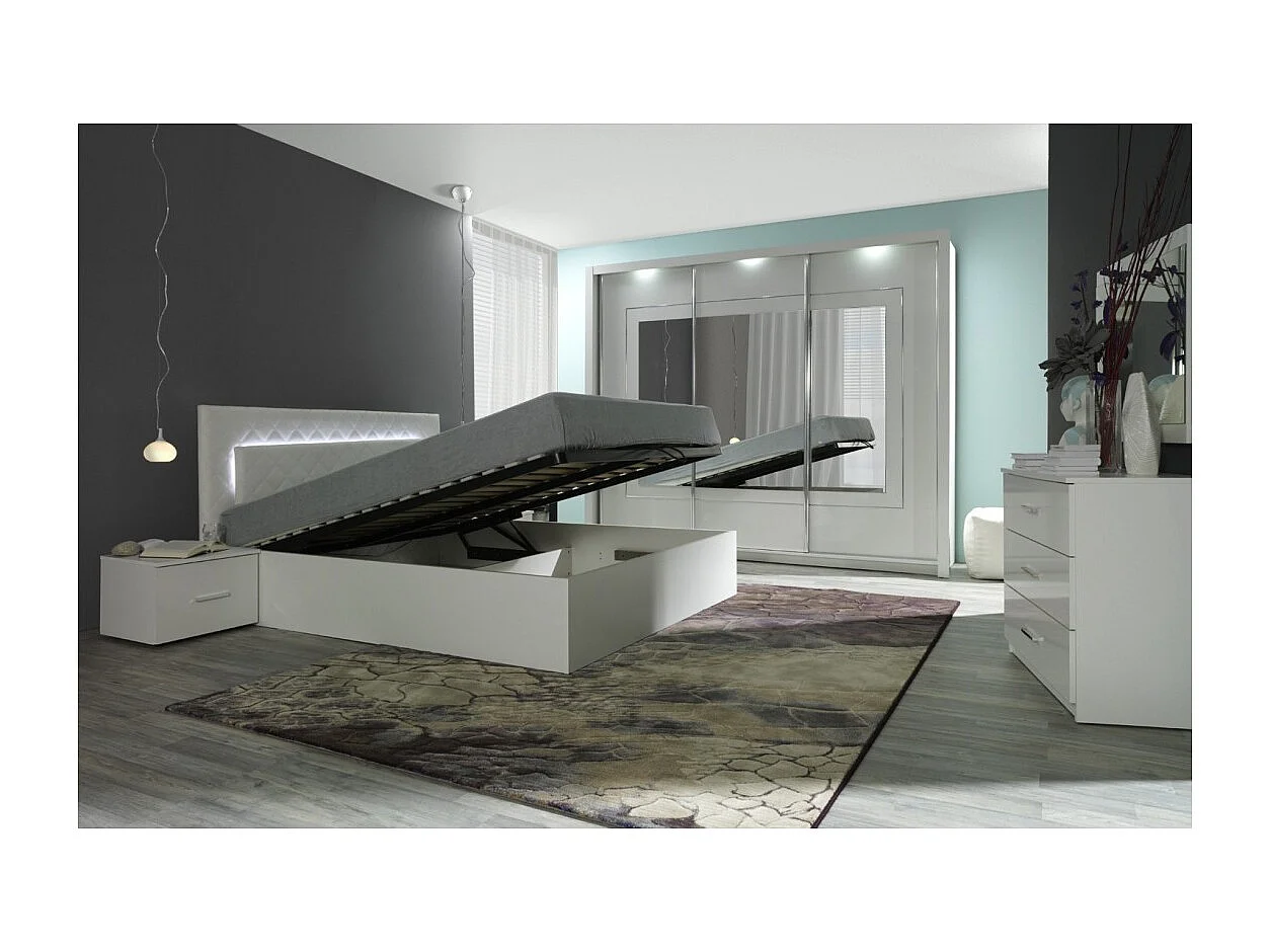 Lit coffre PANAREA – 2 places 180x200 cm avec sommier – Blanc alpin