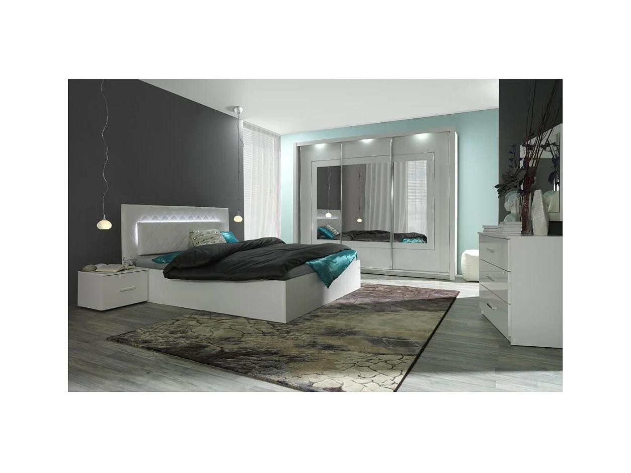 Lit PANAREA – 2 places 180x200 cm avec sommier – Blanc alpin