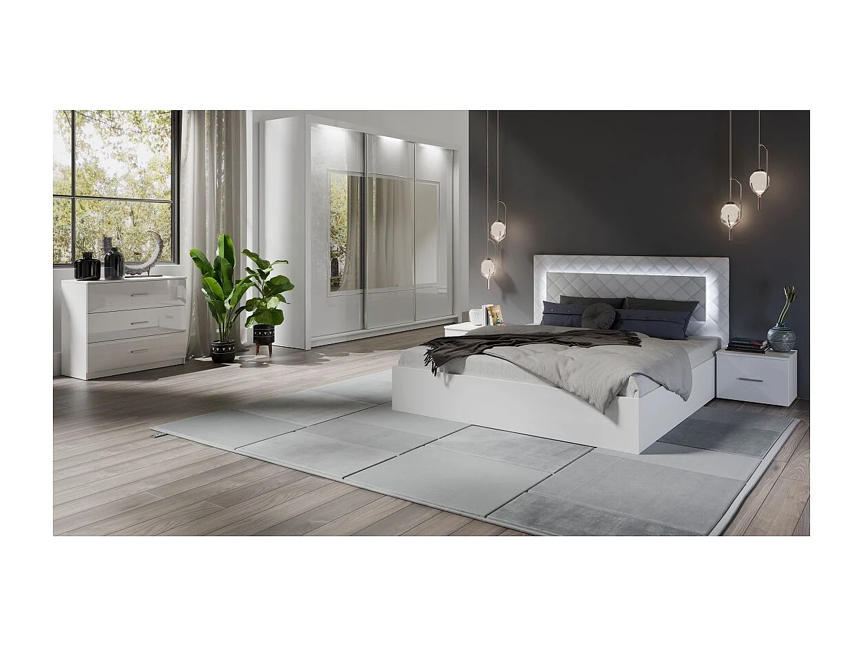 Lit PANAREA – 2 places 180x200 cm avec sommier – Blanc alpin