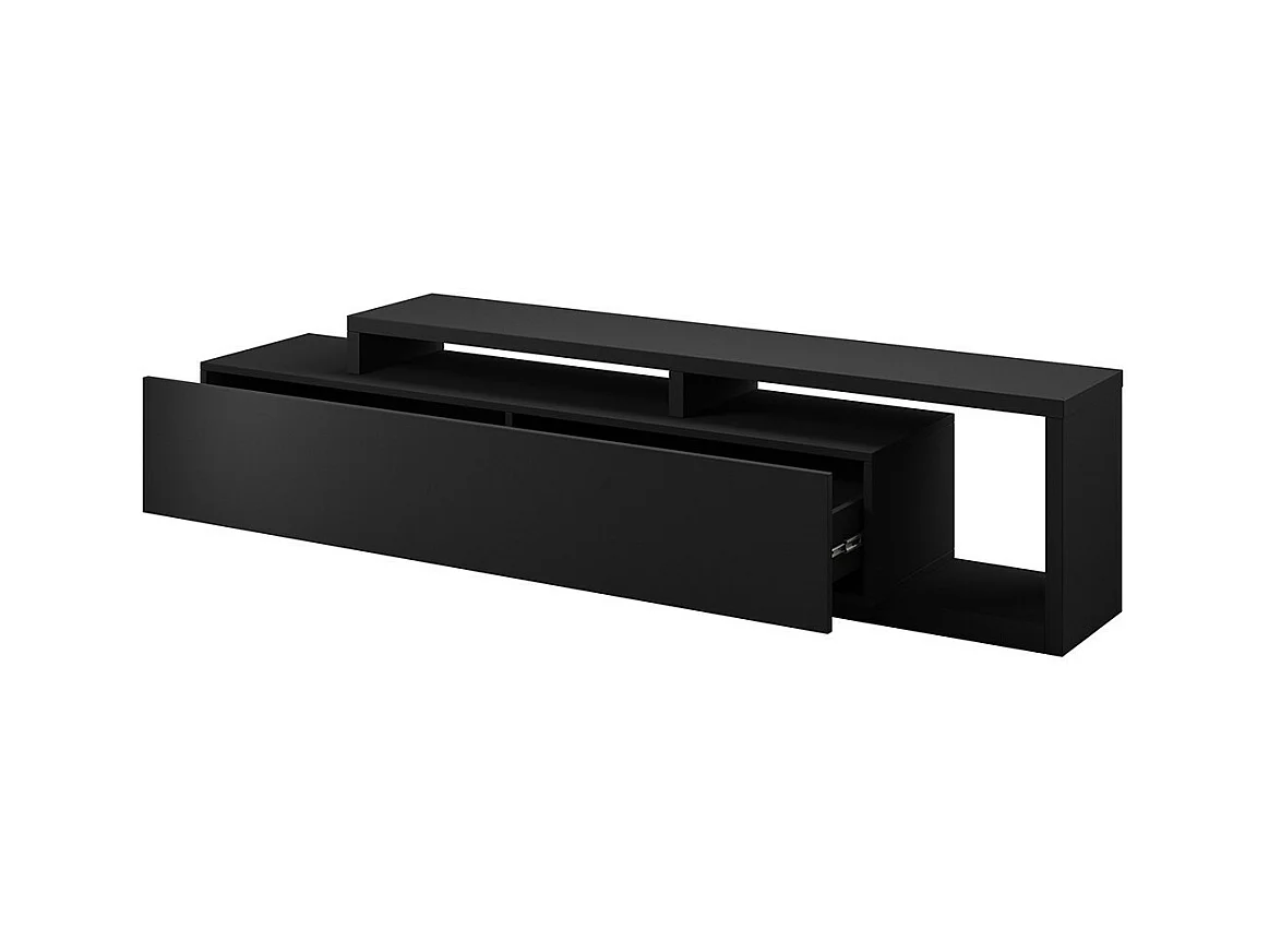 Móvel para TV de 220cm da coleção BERGAME. Cor preto super fosco.