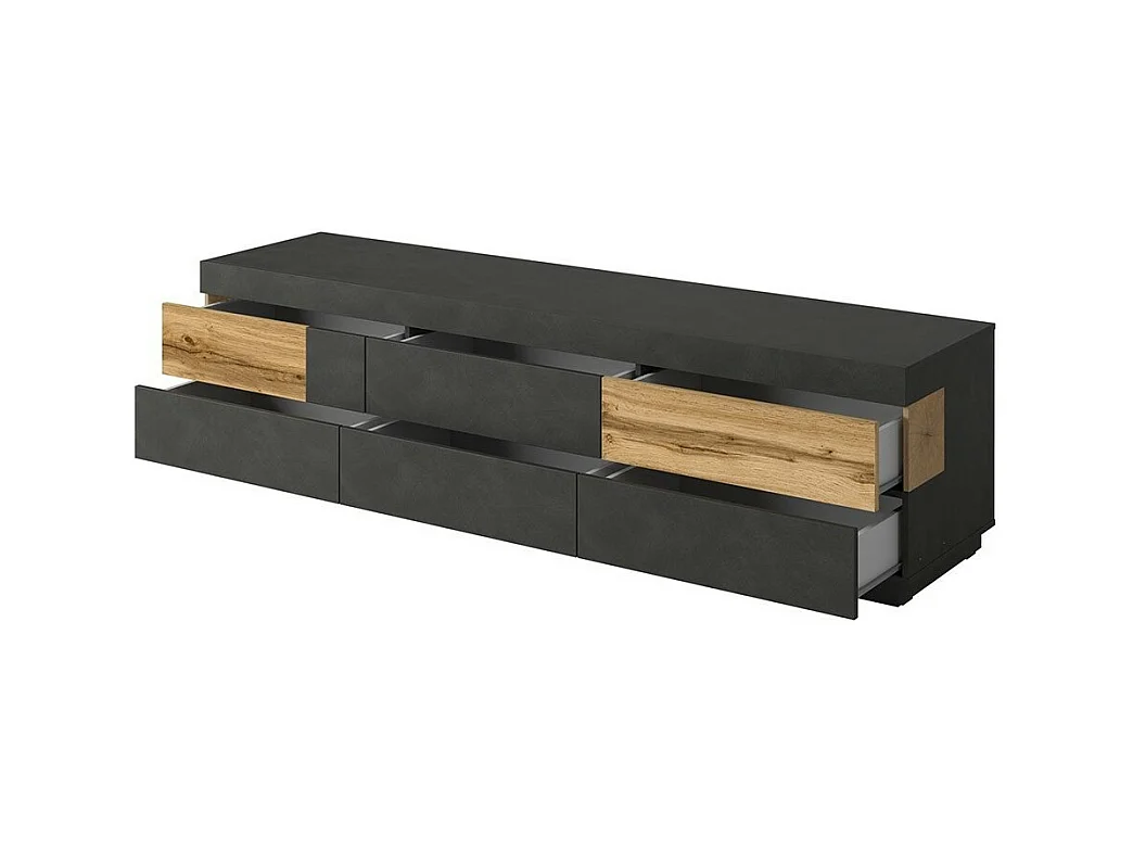 Mueble para TV de 200 cm KILES con 6 cajones grandes - Dimensiones 206.3 x 53.6 x 50.3 cm