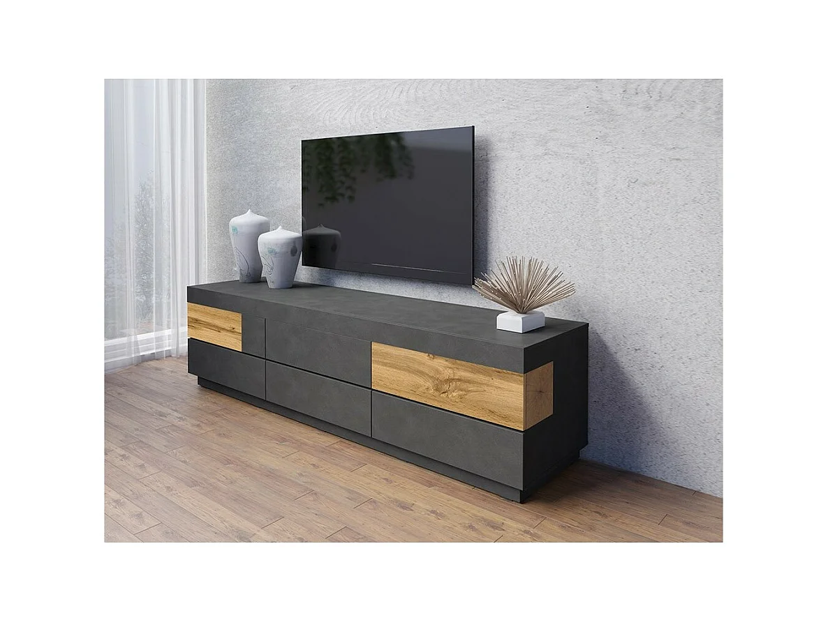 Mueble para TV de 200 cm KILES con 6 cajones grandes - Dimensiones 206.3 x 53.6 x 50.3 cm