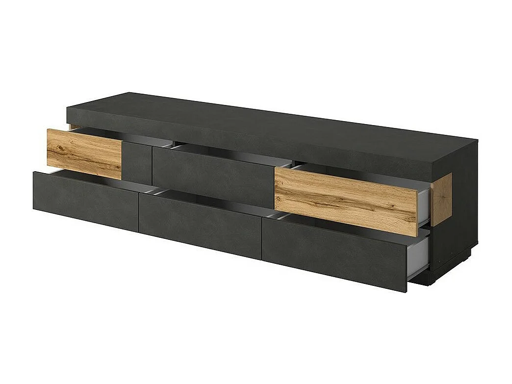 Meuble TV 200 cm KILES avec 6 grands tiroirs - Dimensions 206.3 x 53.6 x 50.3 cm