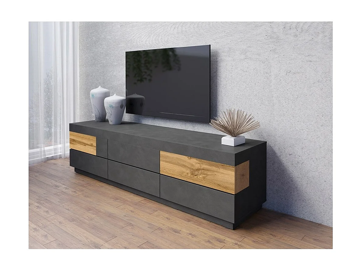 Meuble TV 200 cm KILES avec 6 grands tiroirs - Dimensions 206.3 x 53.6 x 50.3 cm