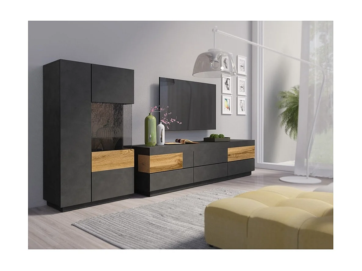 Meuble TV 200 cm KILES avec 6 grands tiroirs - Dimensions 206.3 x 53.6 x 50.3 cm