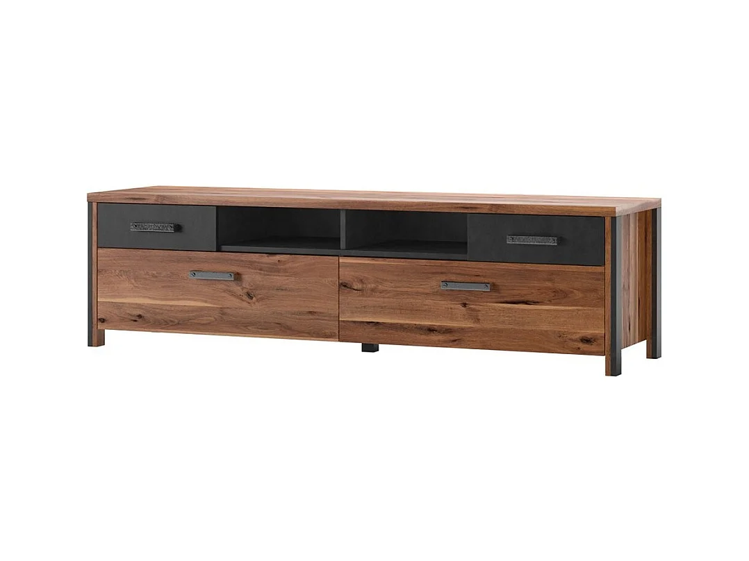 Meuble TV 190cm collection WINDSOR. Coloris chêne foncé et gris anthracite.