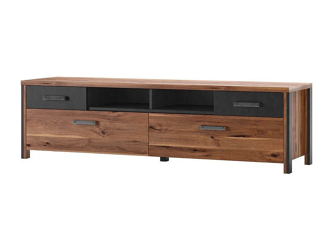 Meuble TV 190cm collection WINDSOR. Coloris chêne foncé et gris anthracite.