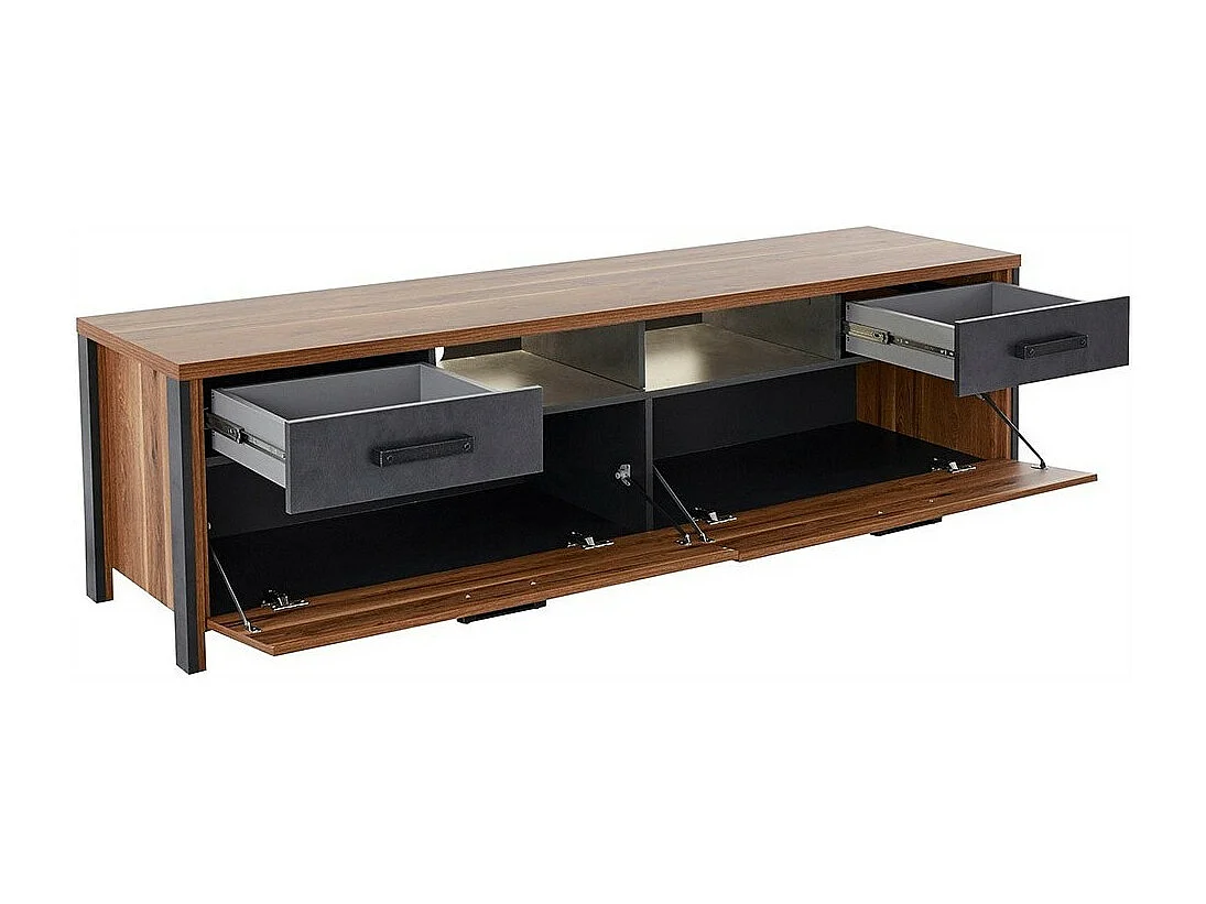 Meuble TV 190cm collection WINDSOR. Coloris chêne foncé et gris anthracite.