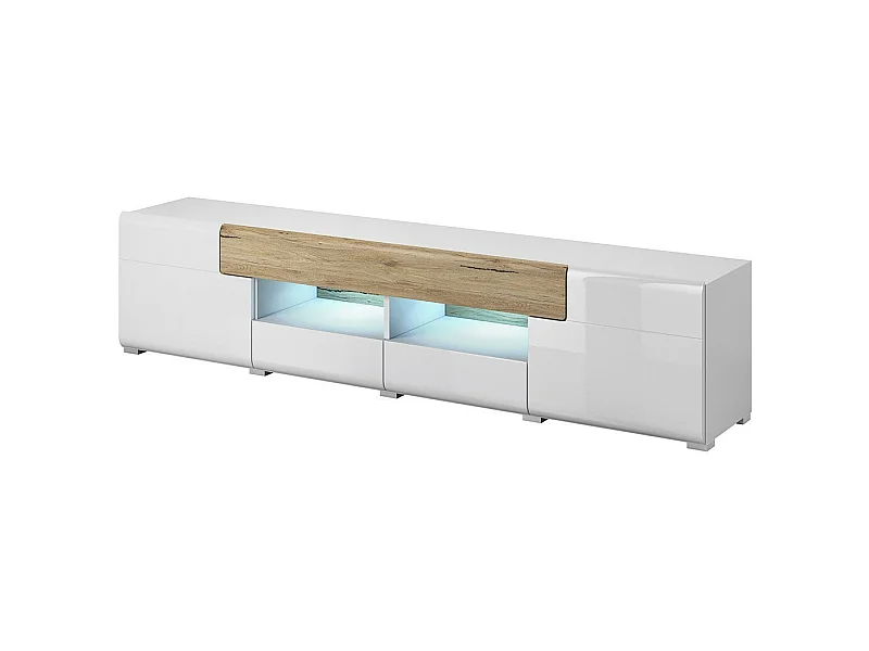 Mueble para TV de 210 cm colección OHIO con LED integrado. Color blanco y acabados en roble.