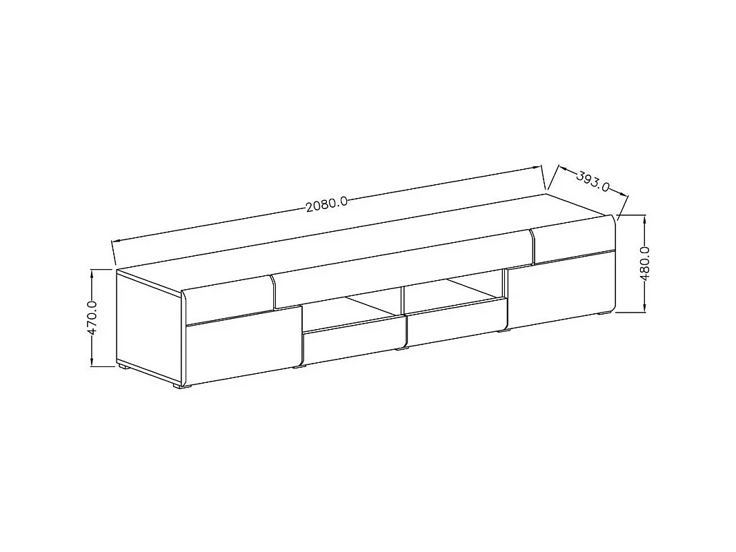 Mueble para TV de 210 cm colección OHIO con LED integrado. Color blanco y acabados en roble.