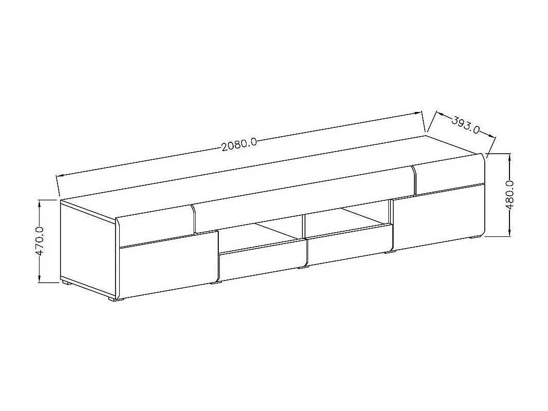 Meuble TV 210cm collection OHIO avec LED intégrée. Coloris blanc et finitions chêne.