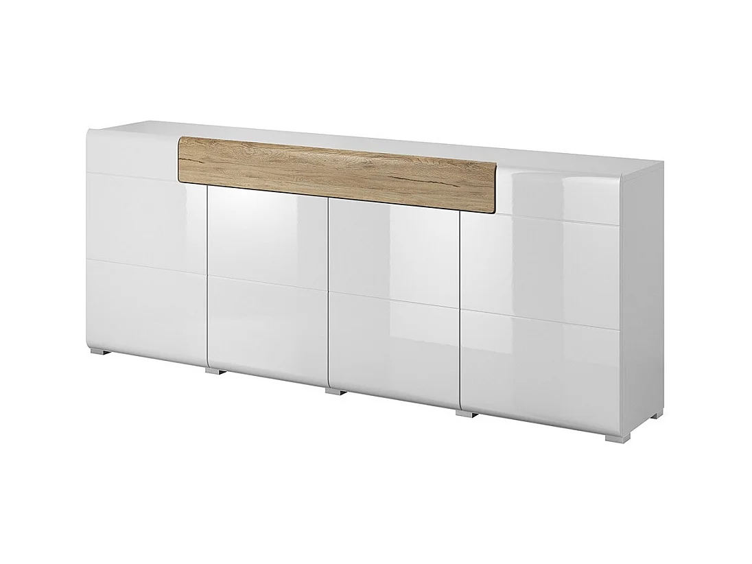 Buffet 200cm coleção OHIO. Cor branca e acabamentos em carvalho.