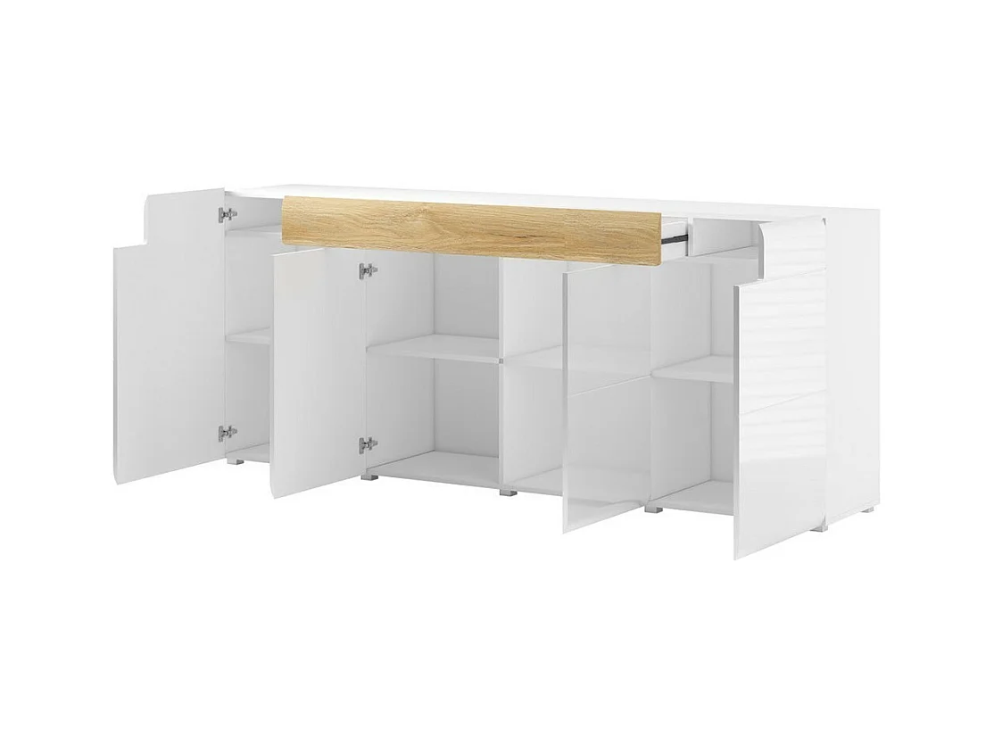 Buffet 200cm coleção OHIO. Cor branca e acabamentos em carvalho.