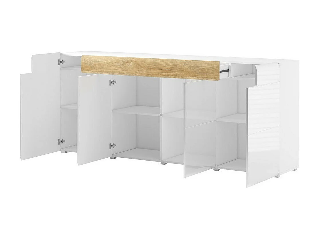 Buffet 200cm collection OHIO. Coloris blanc et finitions chêne