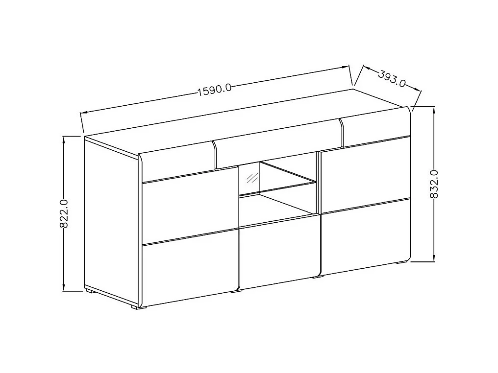 Sideboard 160cm Kollektion OHIO. Farbe Anthrazitgrau und Eiche. LED inklusive.