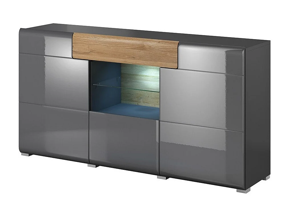 Buffet 160cm collectie OHIO. Kleur antracietgrijs en eiken. LED inbegrepen.