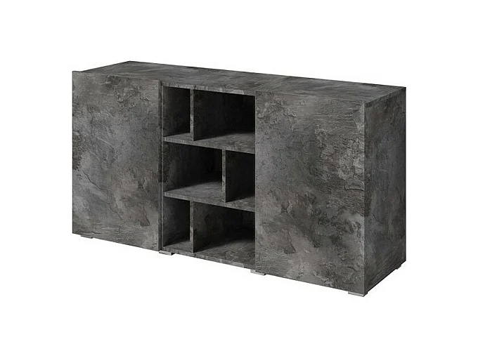 Buffet NARVA 130 cm effet ardoise - 2 portes et 6 niches - 132.4 x 68.1 x 39.5 cm