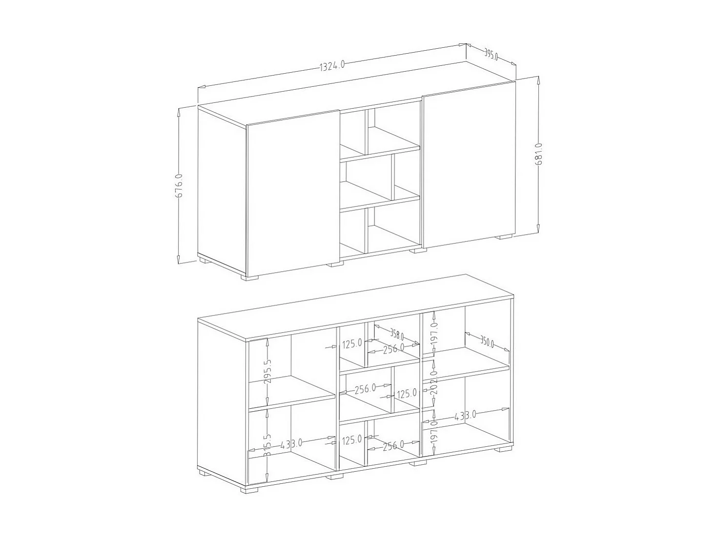 Buffet 130cm estilo design coleção NARVA. Cor ardósia.