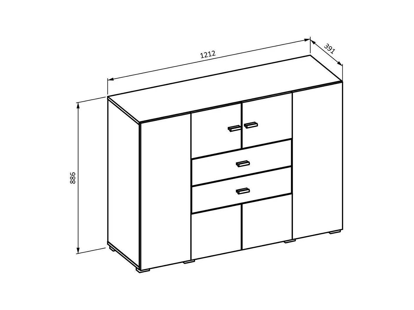 Buffet pequeno modelo 120cm coleção KOBEE com 2 portas e 2 gavetas. Cor branco e carvalho.
