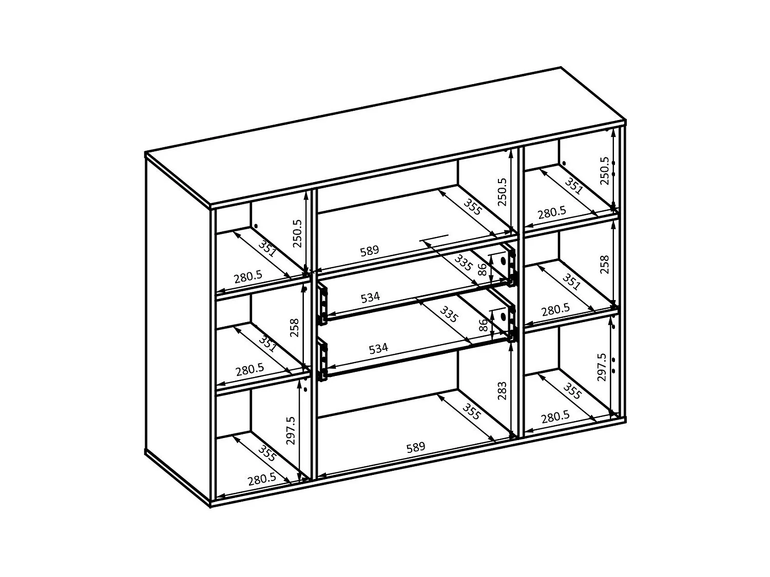 Buffet pequeno modelo 120cm coleção KOBEE com 2 portas e 2 gavetas. Cor branco e carvalho.