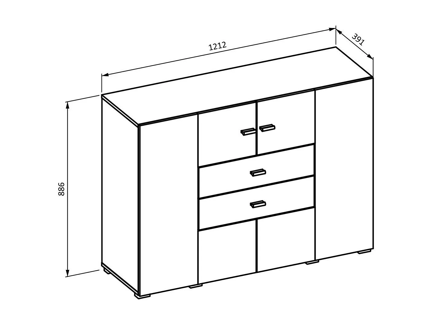 Buffet klein model 120cm collectie KOBEE met 2 deuren en 2 laden. Kleur wit en eiken.